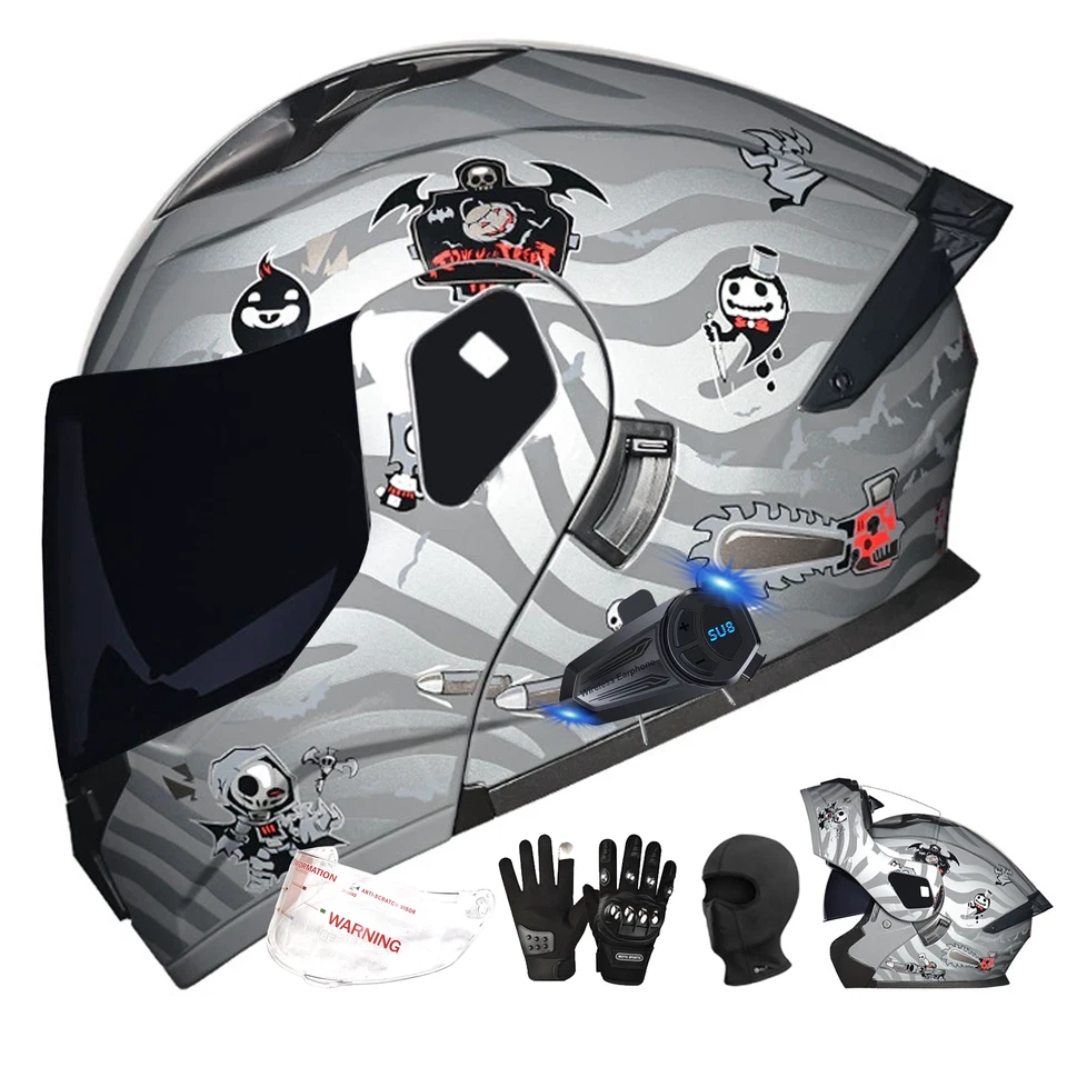 DOT Bluetooth Modular Motorcycle Helmet,Flip Up Full Face Integrated Helmet B02 - Изображение 1 из 4