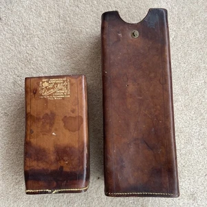 Antique Square Leather Perfume Bottle Cases Edwin S Hill Co Truefitt  London - Picture 1 of 12