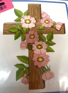 Counted Cross Stitch Kit "Floral Cross" 5" x 7" - Picture 1 of 3