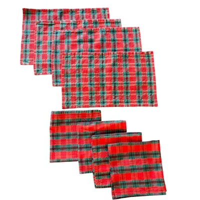 Crate & Barrel Tartan Plaid Christmas Placemats And Napkin Set of 8 - Image 1 of 4