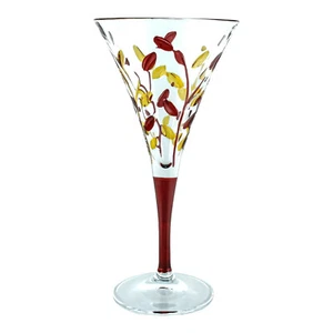 Murano Wine Glass Yellow Red Stem Hand Painted Venice - Picture 1 of 2