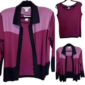 Misook- Women’s Purple Wine Black Santana Knit Sweater 2 Piece Set, Size S/M - Picture 1 of 12