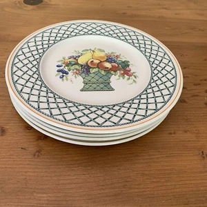 Villeroy & Boch "Basket" 4 Salad Plates Fruit/Green Lattice Germany  EUC - Picture 1 of 22