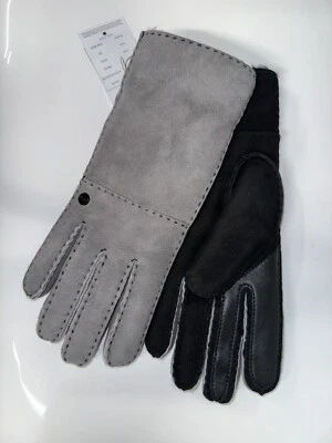 Guantes para mujer UGG Read piel de oveja piel de oveja negros grises bloques de color medianos NUEVO Foto 1 de 4