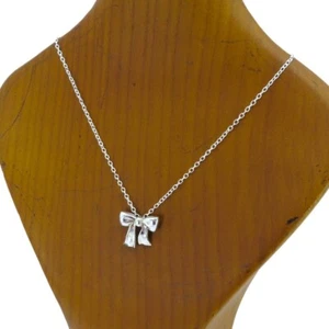 Tiffany & Co. Bow Ribbon Necklace Pendant Silver 925 No Box Used JAPAN - Picture 1 of 4
