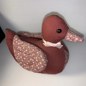 Patchwork Fabric Duck Stuffed Calico Floral Dusty Rose Farmhouse Cottage Prairie - Picture 1 of 12
