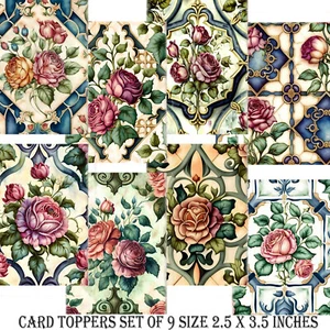 Juego de 9 artesanías de azulejos de rosas victorianas para hacer tarjetas - Imagen 1 de 3