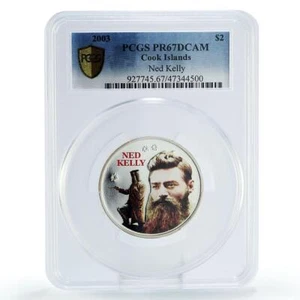 Cook Islands 2 $ Bushranger Ned Kelly Head Facing PR67 PCGS silver coin 2003 - Picture 1 of 2