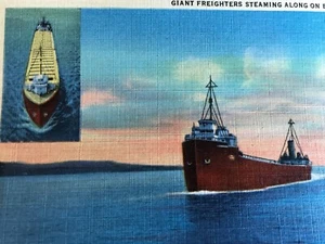 Vintage 1940s Ore Boats Freighter Lake Superior Michigan Post Card (1469-?) - Picture 1 of 3