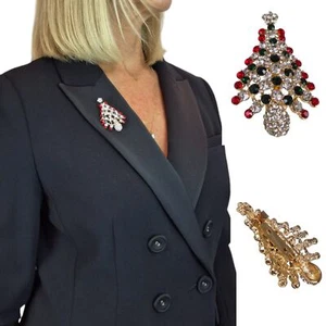 Ladies' Christmas Tree Brooch Pin Multicolour Sparkling Crystal Design - Picture 1 of 6