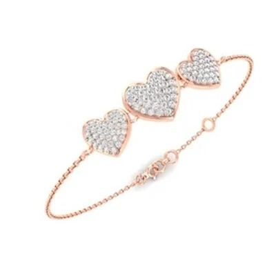 1.80ct Natural Round Diamond 14k BIS Hallmarked Gold Heart chain Bracelet - Image 1 of 4