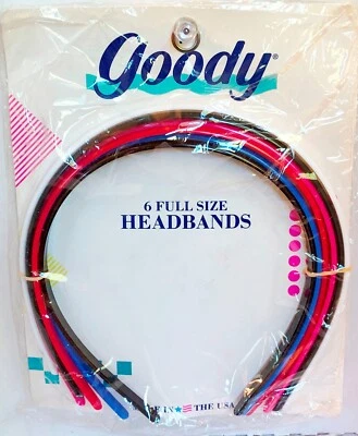 Diademas Goody 6 vintage 1989 tamaño completo multicolores ~ hechas en EE. UU. Foto 1 de 2