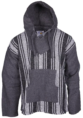 Baja Pullover Sudadera con Capucha Mangas Gris Rayas Sudadera con Capucha Chaqueta Baja Mexicana Foto 1 de 4
