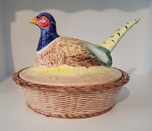 RARE Majolica Pheasant serving dish Italian Basket Ceramic Entertain Thanksgive - Picture 1 of 7