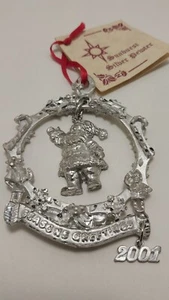 Jim Strait Sunburst Silver Pewter Christmas Ornament 2001 Santa - Picture 1 of 7