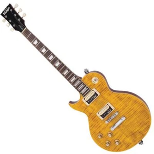 Vintage V100AFD Reissued Electric Guitar ~ Left Hand Flamed Amber - Picture 1 of 10