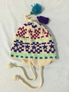 Sombrero de esquí canadiense hecho a mano Murray Merkley marfil con ajuste multicolor como niñas talla M - Imagen 1 de 9