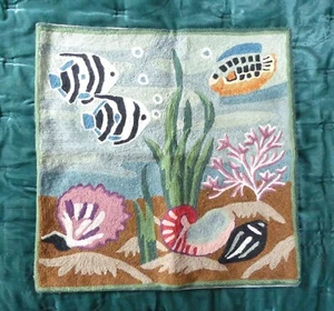 Kashmir woolen chain-stitch pillow cover aquarium india 80%wool/20%cotton J&S - Picture 1 of 8