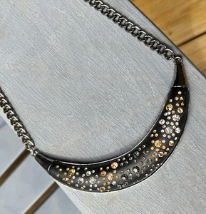 Alexis Gray Style Crescent Collar Necklace Black With Multi Color Crystals A005 - Picture 1 of 11