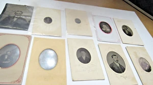 Lote de 11 Fotos Tipo Lata Era de la Guerra Civil, Variedad Hombres Mujeres Niños 2 tienen Identificación - Imagen 1 de 18