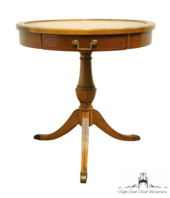 MERSMAN FURNITURE Traditional Style 26" Round Accent Table w. Tooled Leather ... - Image 1 of 4