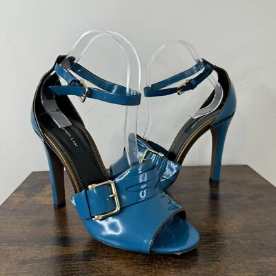 Sandalias de aguja Derek Lam charol talla 8B hebilla dorada verde azulado Foto 1 de 4