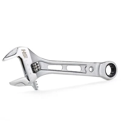 8” Wide-Mouth Adjustable Wrench w/Integrated 72-Tooth 12-Point 17mm Ratcheting E - Image 1 of 4