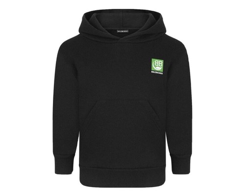 Felpa con cappuccio Balenciaga unisex nera verde logo BB abbigliamento lounge età 6 nuovissima prezzo consigliato £ 250