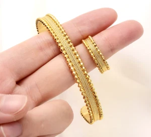 22K Gold Plated Dubai Moroccan Turkish Cuff Bracelet Ring Indian Gold Bangle - Picture 1 of 2