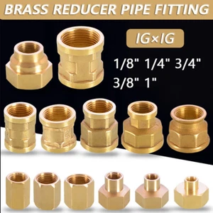 1/8 1/4 3/8 - 1 inch Brass Female to Female Fittings Reducer Socket Connectors - Picture 1 of 21