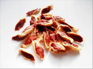 DriedDogTreats [100g] A162 Duck Wrapped Dried Rabbit Ears Snacks Chews Treats - Picture 1 of 1