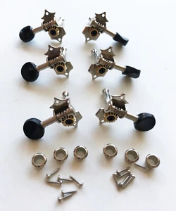 NEW Vintage Style Individual Guitar Tuners Chrome Black Oval Buttons - Picture 1 of 5