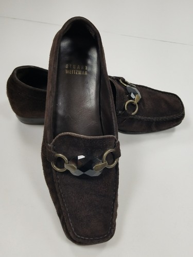 Mocassini mocassini Stuart Weitzman donna 6 5 W camoscio marrone impreziositi slip on