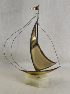 Vintage "John DeMott" Stil signierte Metall Messing Segelboot Skulptur auf Steinsockel - Bild 1 von 9