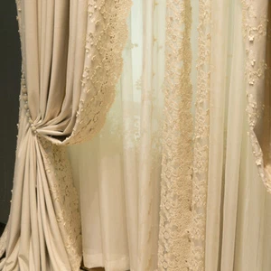 Upscale French embroidered flannelette velvet beige cloth curtain drape C1402* - Picture 1 of 12