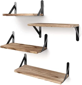 Rustic Wood Floating Shelves 4 Sets of Wall Mounted Shelf for Bathroom Decor - Picture 1 of 8