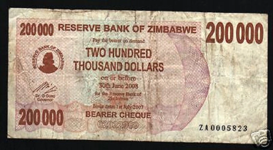 ZIMBABWE 200,000 DOLLARS P-49 2007 RARE REPLACEMENT ZA 200000 CURRENCY NOTE - Image 1 of 1