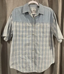Andrews Blues Button Up Shirt Women’s Large Blue Plaid Denim Western. Vintage - Picture 1 of 6