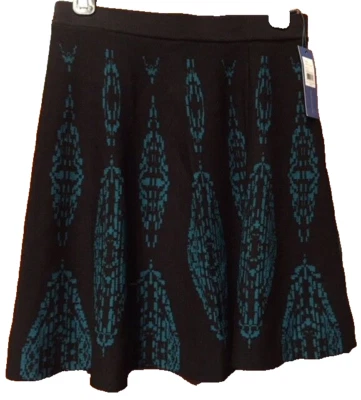NUEVO CON ETIQUETAS $198 Falda Tejida Estampado Negro y Azul Teal Rebecca Minkoff GWYNETH   Foto 1 de 4