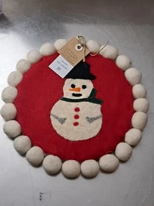 clearance closeout! Mudpie Felted Wool Trivet SnowMan Hot Pad Gift - Picture 1 of 2