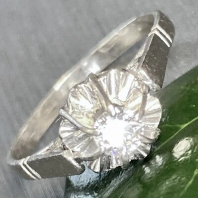 Anillo de diamantes vintage patrimonio joyería fina usado pl antiguo Art Deco talla 7,75 Foto 1 de 4