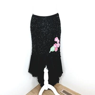 Celo Argentina made lace Applique beaded ruffle Latin dance skirt XS/S black  - Image 1 of 4