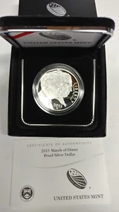 Moneda de dólar de plata 90 % conmemorativa 2015 W March of Dimes a prueba - Imagen 1 de 2