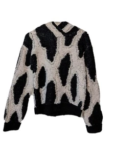 NWT Women's Sandy Liang XXS Black/Cream Animal Print Sherpa Hooded Pullover  - Picture 1 of 13