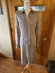 LORO PIANA Peanut Brown Flax Linen Shirt Shift Dress 48 - Picture 1 of 10