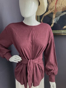 Liz Claiborne gerippte Tunika vorne zum Binden Puffärmel MD neu mit Etikett - Bild 1 von 2