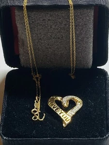 10K Gold TEN Diamond Heart Pendant With 10K Gold Chain Vtg Circa 1970s Not 14K - Picture 1 of 8
