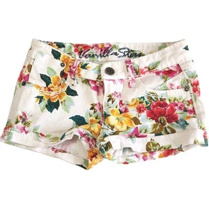 Vanilla Star Floral Denim Shorts Womens Size 0 Denim Stretch Five Pocket - Picture 1 of 8