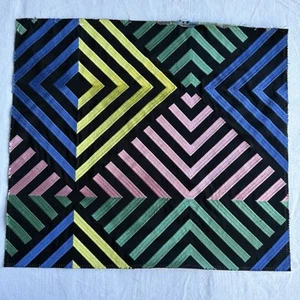 Designer Fabric Sample Embroidered Graphic Black w/ Bright Stripes 15 in x 14in - Picture 1 of 3