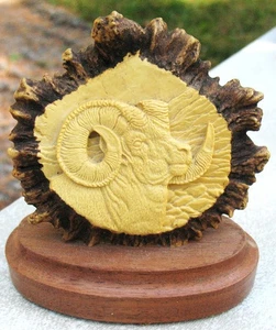 Vintage Unmarked Resin Antler Carving Replica of Big Horned Sheep - Picture 1 of 9